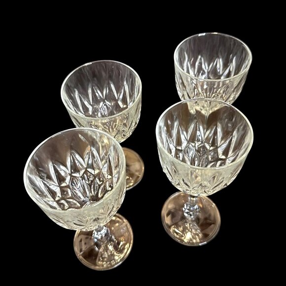 4 French Vintage Crystal Cut Faceted Ball Stem 3.5oz Glasses, Marked France - Picture 2 of 10